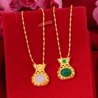 2020 pure copper sand gold white green geometric pendant sand imitation ancient method inlaid gem money bag neck jewelry