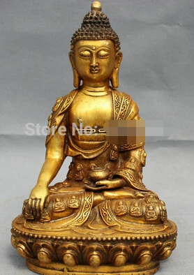 

Fast shipping Tibet Folk Bronze Gilt Buddhism Sakyamuni Joss Shakyamuni Buddha Bowl Statue 28cm