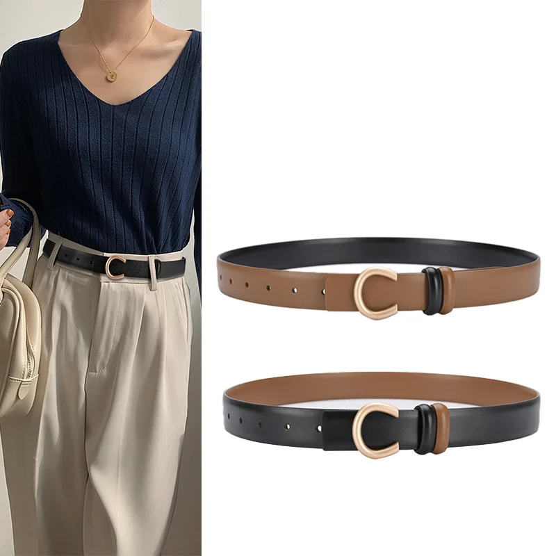 Women's Fashionable C-shaped Buckle Thin Belt Detachable Double Side Denim Belt As A Gift For Mothers And Girlfriends