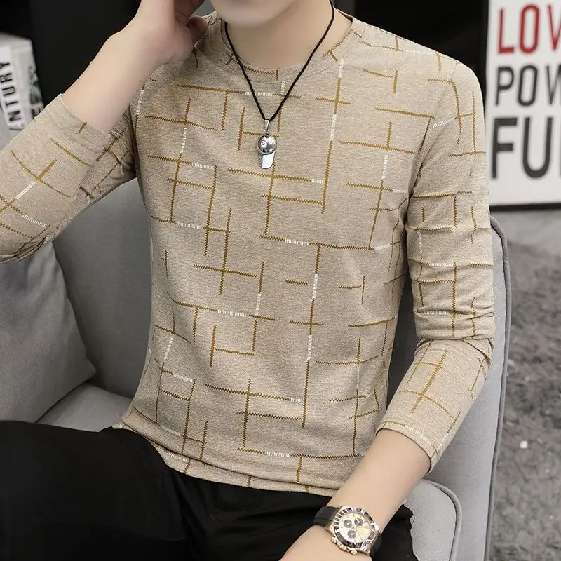 

Футболка мужская с длинным рукавом, тонкая Свободная рубашка, топ в Корейском стиле, Молодежная Футболка