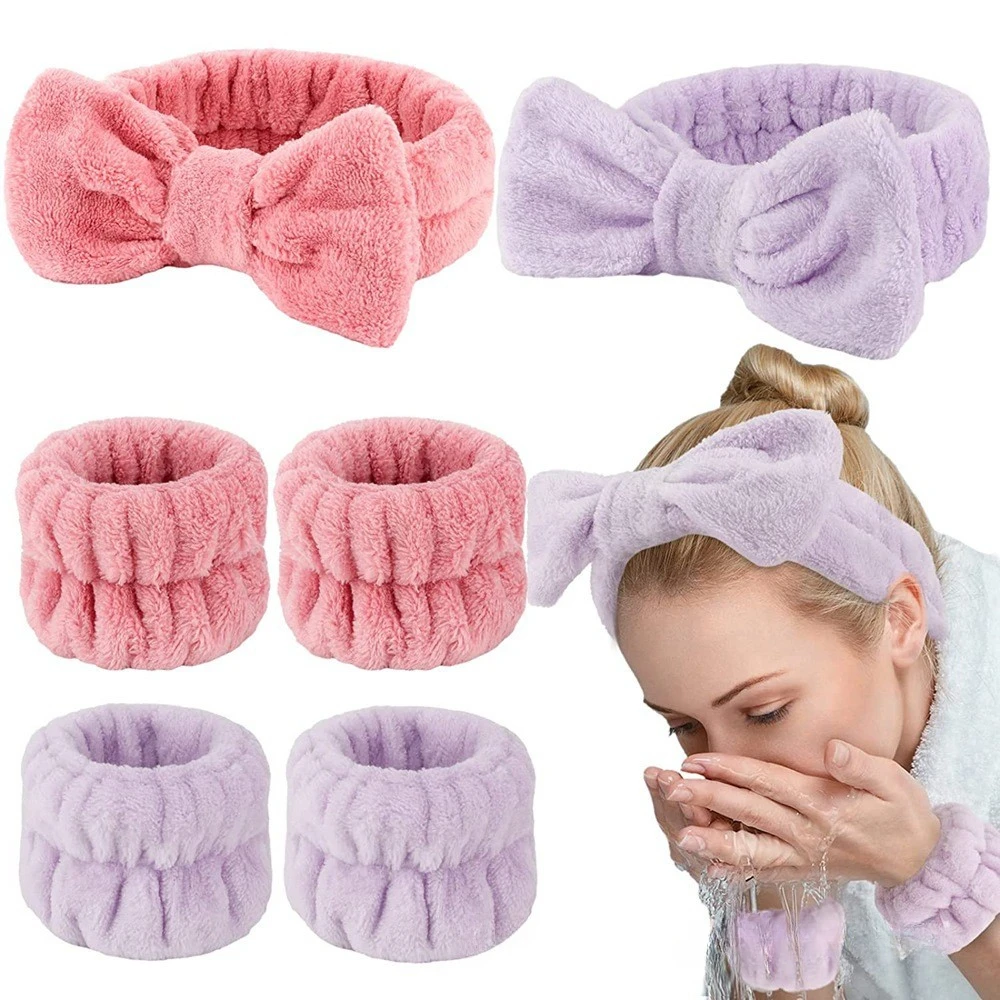 

Wash Face Hair Band Coral Fleece Bow Hair Loop Waterproof Wristband Set Autumn And Winter Plush Makeup Hair Ornament Lady's Gift