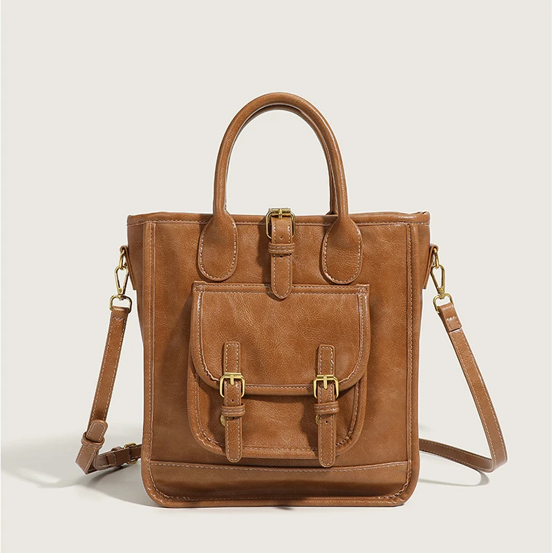 

Vintage Large Capacity Brown Tote Women Crossbody Bag PU Leather Casual Handbags Luxury Designer Shoulder Bag