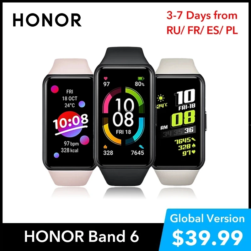 Online HONOR reloj inteligente Band 6 para hombre, dispositivo resistente al agua, con control del ritmo cardíaco y del estrés, pantalla AMOLED 1,47