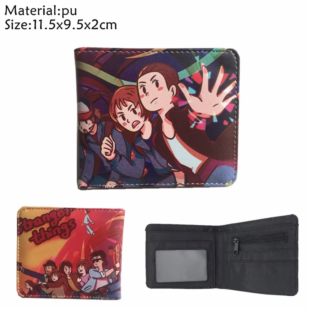

Stranger Things PU Wallet Short Bifold Photo ID Card Holder Layers Boys Girls Zip Coin Pocket Leather Purses Cartoon Gift