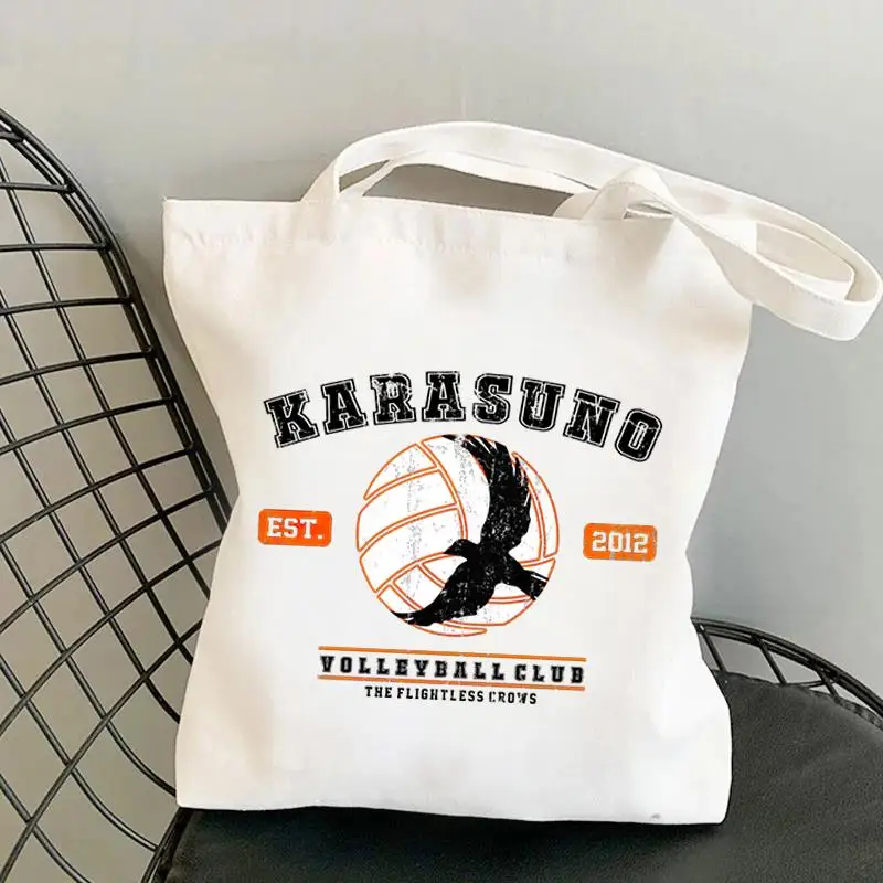 

Школьная сумка Haikyuu Karasuno с графическим рисунком, многоразовый ранец для покупок в стиле Харадзюку, Экологичная тканевая сумочка-тоут на рем...