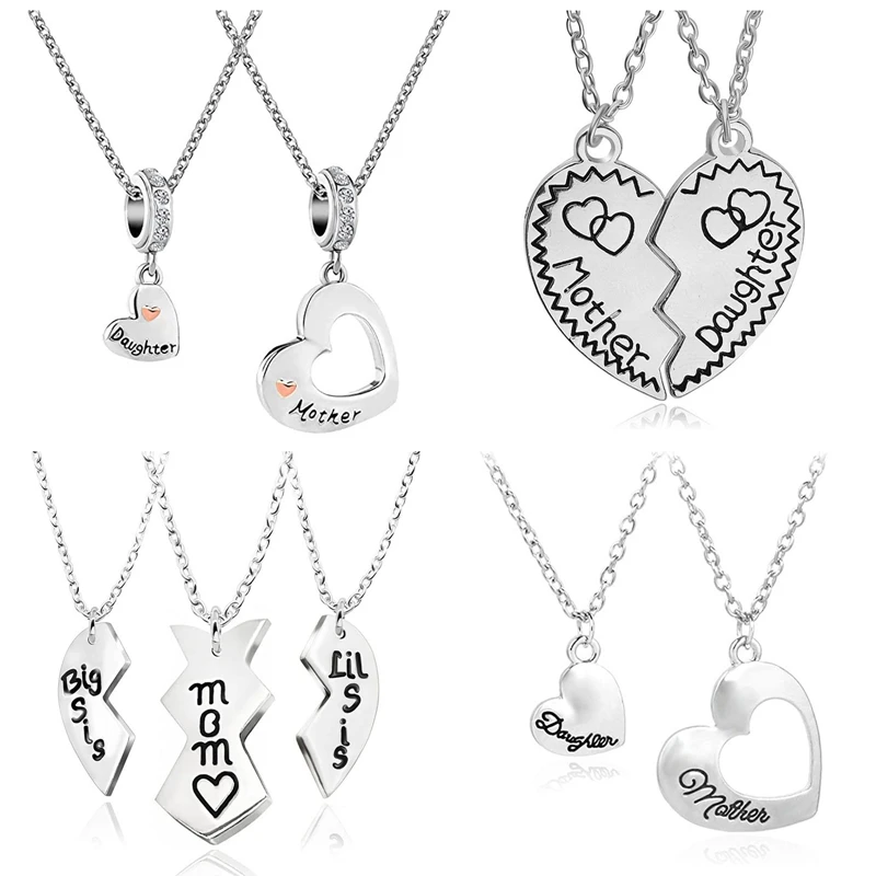 

Simple Heart Shaped Mother's Day Gift Mom Daughter Lettering Necklace Set