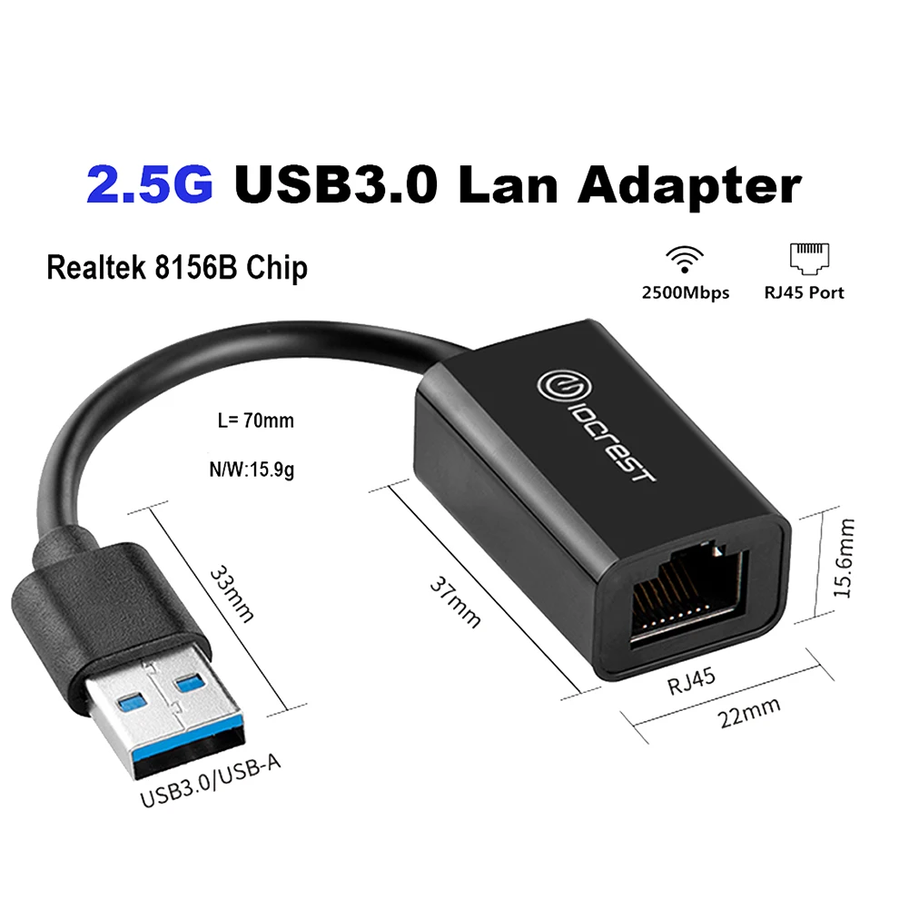 

IOCREST 2500Mbps Usb3.0 2.5G External Wired Network Card Rtl8156 Type-C Rj45 Converter Ethernet Lan Adapter for Mac Win10