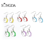 cartoon colorful unicorn earrings zinc alloy enamel dangle earring for women charm oil pendant cute jewelry holiday friend gifts