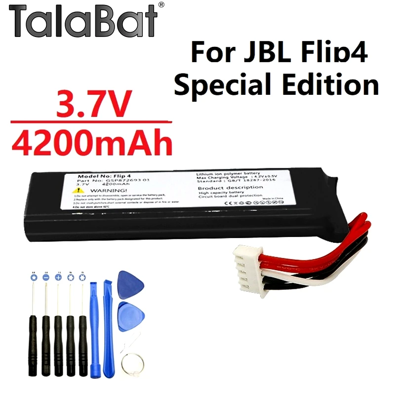 

Аккумулятор 3,7 в 4200 мАч для JBL Speaker Flip 4,Flip 4 Flip4 Специальный выпуск GSP872693 01 с бесплатной отверткой, цифровая батарея