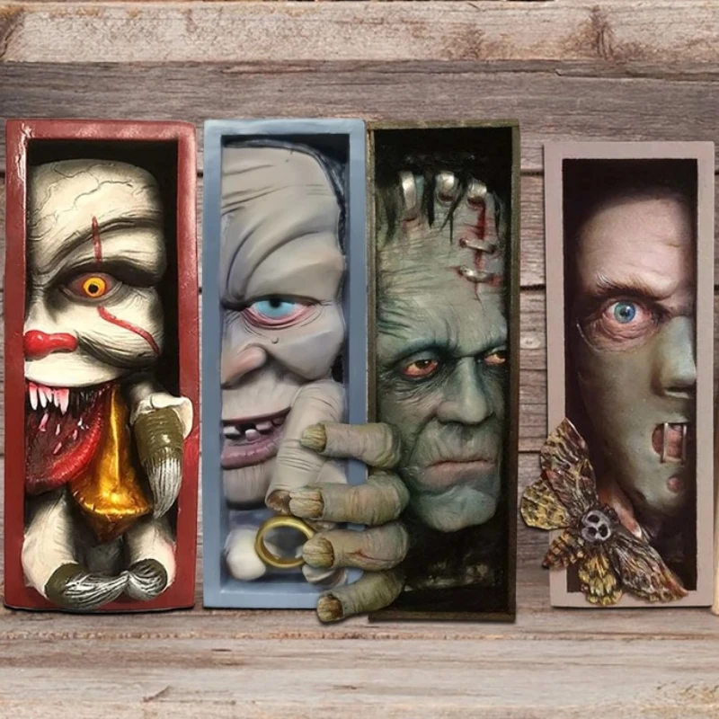 

Horror Peeping Bookshelf Resin Decoration The Bookshelf Frankenstein Monster Booknook Bookends Bookstand Sculpture Desktop Decor