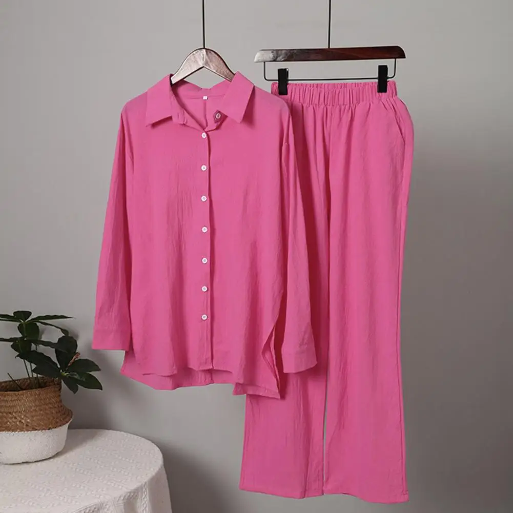 

Комплект из 2 предметов, рубашка и брюки, однобортная свободная дышащая плиссированная блузка с широкими штанинами и длинным рукавом, с эластичным поясом, комплект с брюками