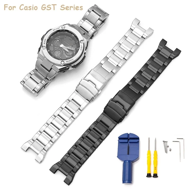 

Ремешок для часов из нержавеющей стали 304 для Casio G-Shock GST-W300G GST-S210B GST-W100G Series, складной браслет с пряжкой и инструментом