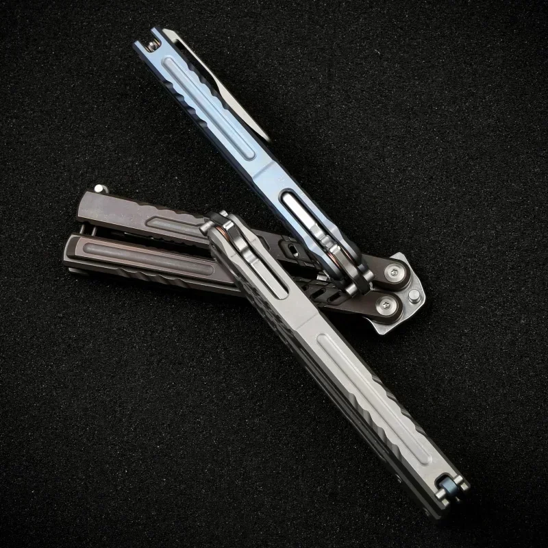 Фото Maxace Pelican-M Balisong Trainer TC4 Титановая ручка канала M390 Live Blade 440C Камертон Ручной инструмент EDC Нож-бабочка №5