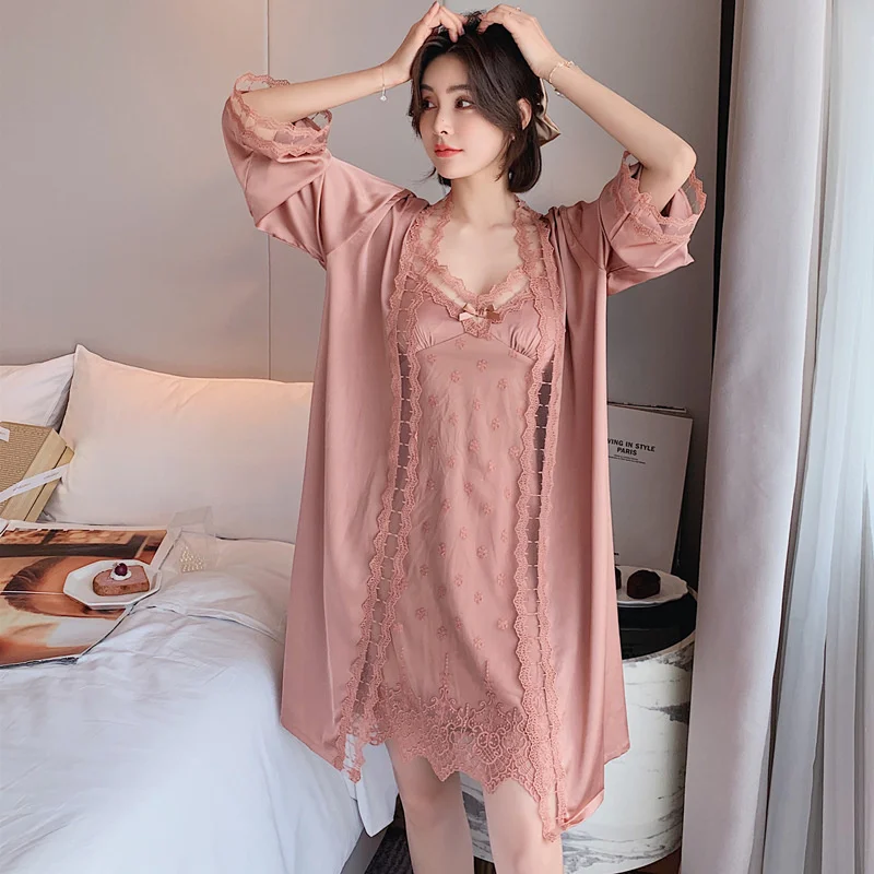

Silk Home Set Princess Wind Nightgown With Lace Sexy Bra Robe Clothes Lisacmvpnel Ice