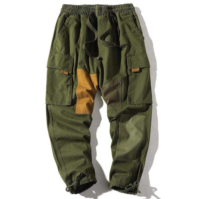 

2022Trend Brand Men Straight Pants High Quality Men's Cotton Patchwork Pants Big Pocket Casual Pants Male