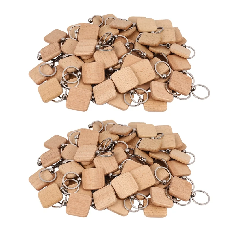 

120Pcs Blank Square Wooden Keychain DIY Key Tag Gift