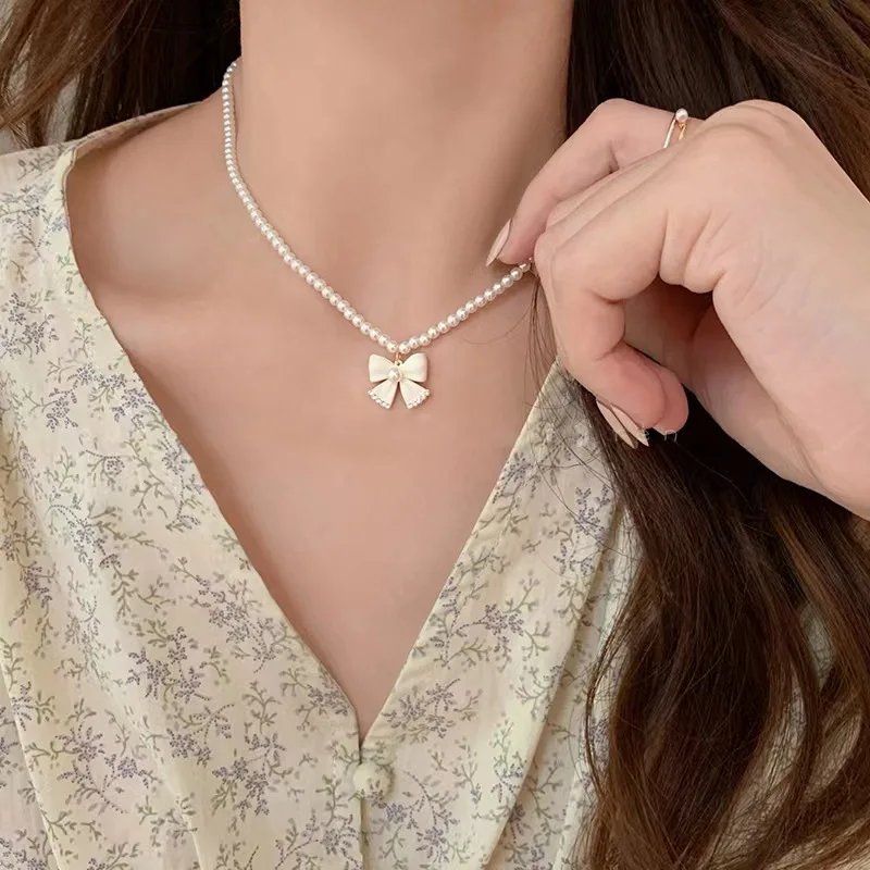 Роскошное дизайнерское жемчужное ожерелье с бантиком искусственная подвеска