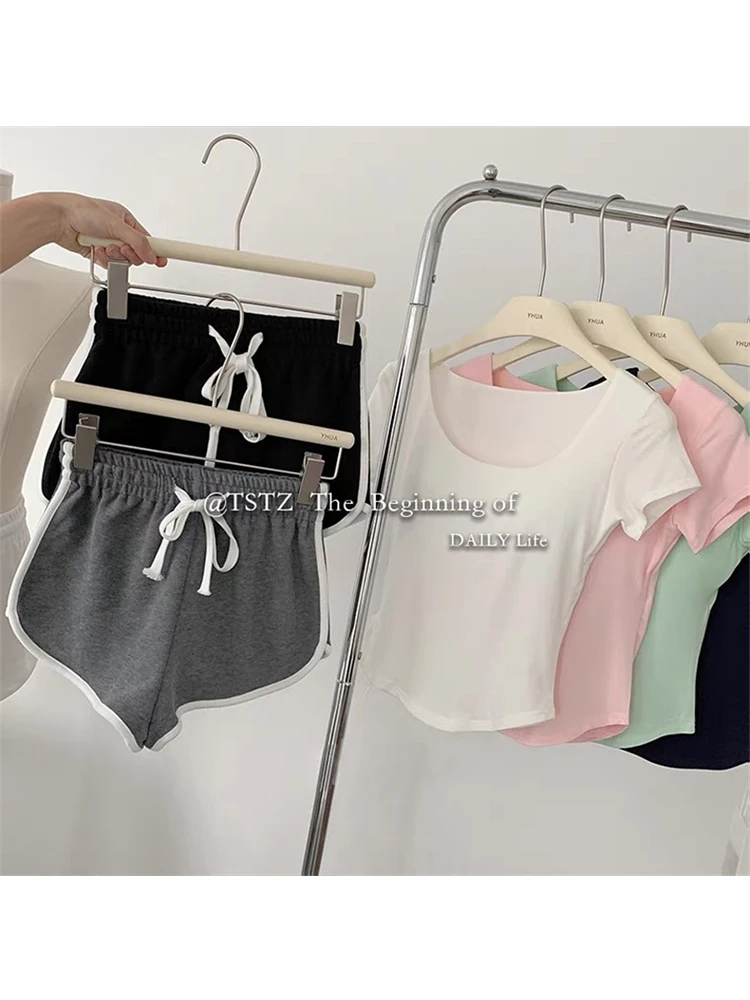 2022 Летний Тонкий спортивный жилет сексуальный женский короткий рукав U-образный