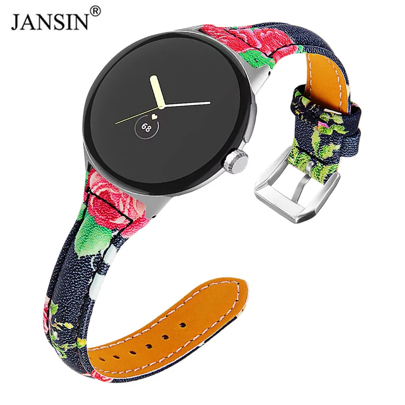 

Leather Strap For Google Pixel Watch 2 Band Floral Printed Watchband Women Bracelet for Pixel Watch Slim Replacement Correa Belt