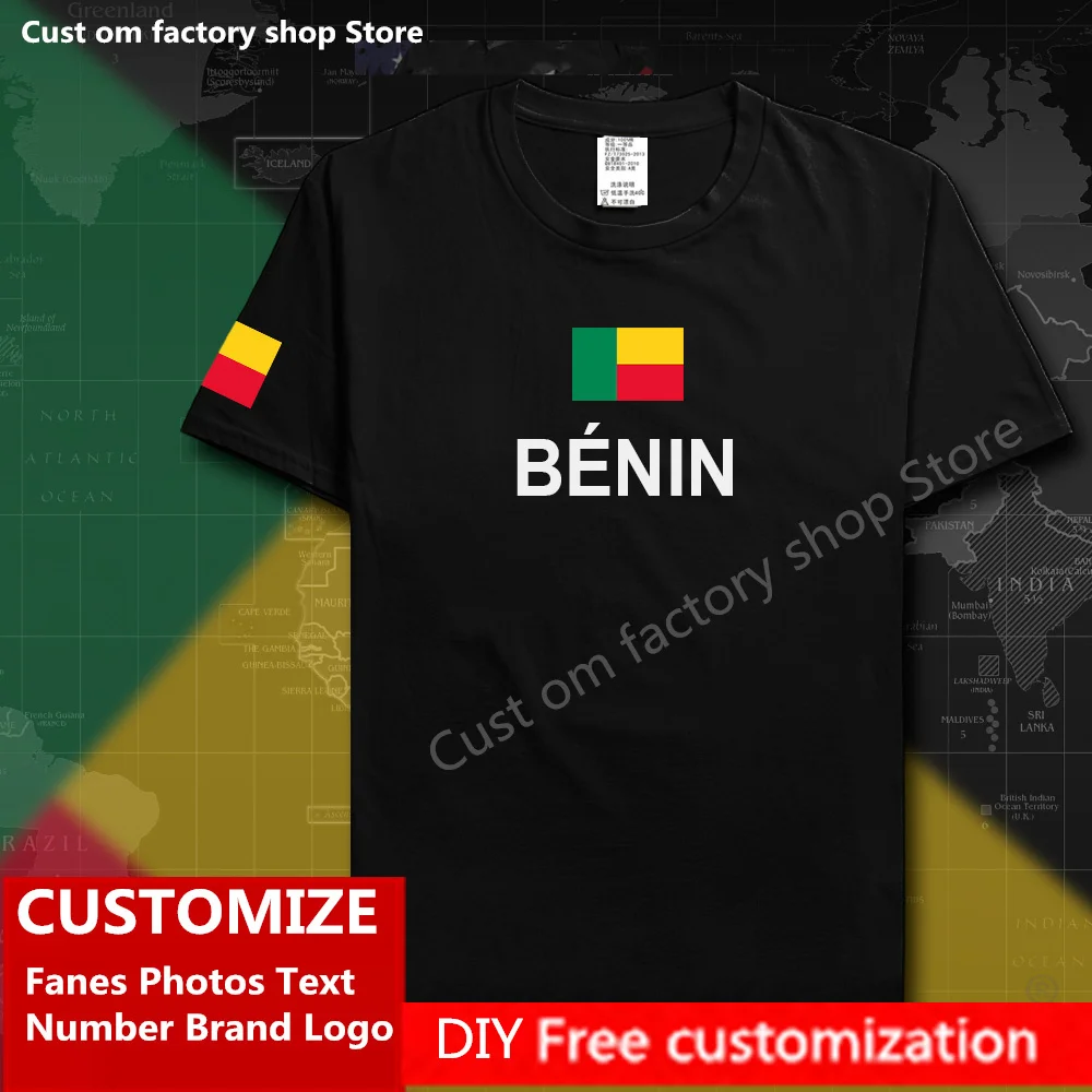 

BENIN Country Flag ​T shirt DIY Custom Jersey Fans Name Number Brand LOGO Cotton T-shirts Men Women Loose Casual Sports T-shirt