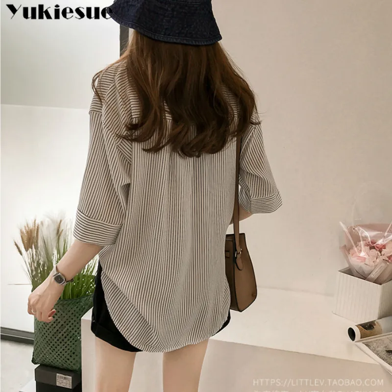 Блузка женская с V-образным вырезом модная рубашка в полоску топ и блузы