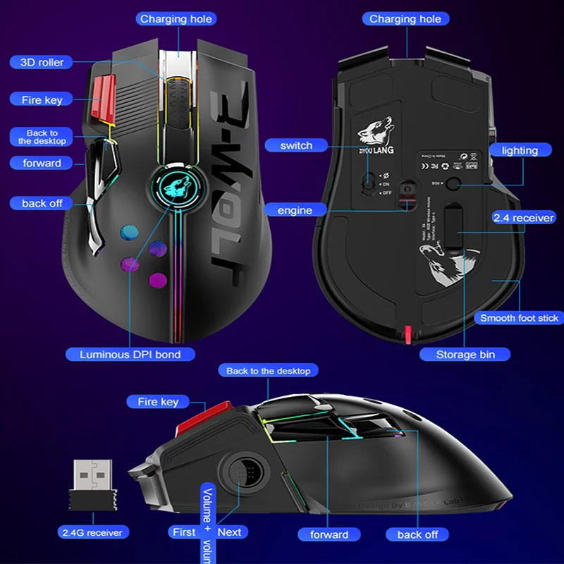 Мышь игровая Беспроводная X6 2 4 ГГц Type-C 12000 Dpi |