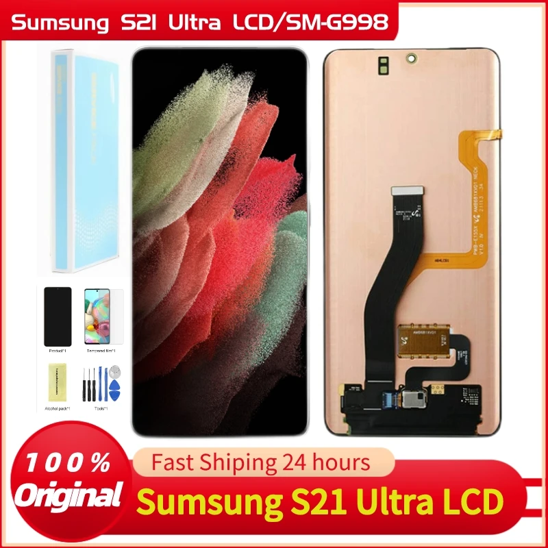 Original AMOLED S21 Ultra LCD For Samsung Galaxy S21 ULTRA SM-G998 G998F/DS Display Touch Screen Digitizer Assembly Repair Parts