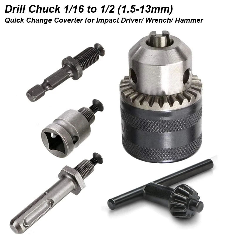 

1.5-13mm Converter 1/2"-20UNF Key Drill Chuck Thread Quick Change Adapter SDS 1/4" Hex Impact Driver Wrench Bit Connecting Rod