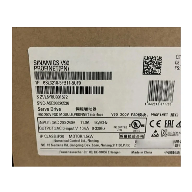 

Новый оригинальный сервопривод 6SL3210-5FB11-5UF0 V90 1,5 кВт 6SL32105FB115UF0 spot