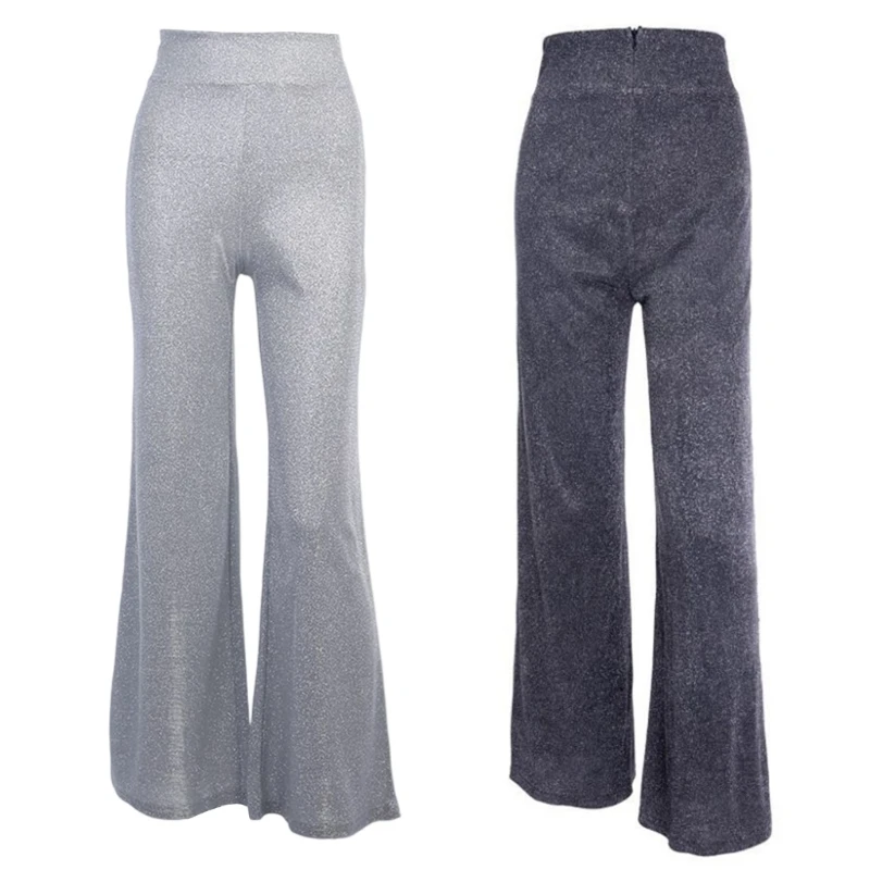 

Sports Ladies Wide-leg Pants Winter Loose Trouser Soild Color Sparkling Leg Pant