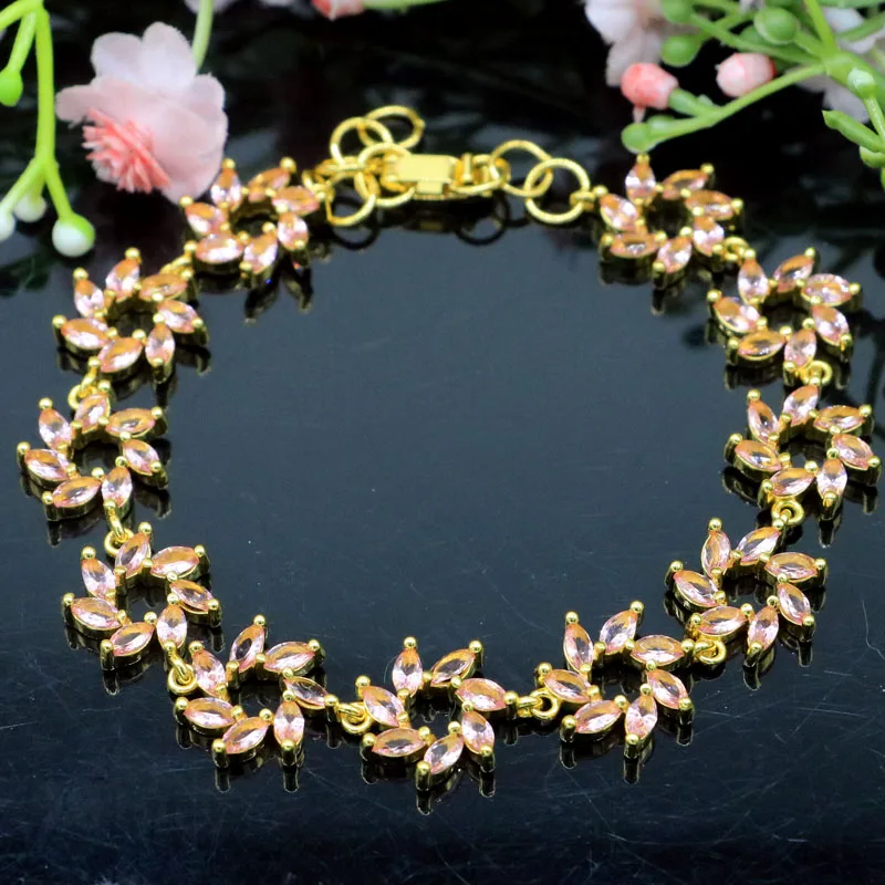 

Фантастический женский свадебный браслет 17x13 мм 14,5 г розового кунцит с белым кубическим цирконием золотистый Серебристый браслет 7,0-8,0 дюйм...