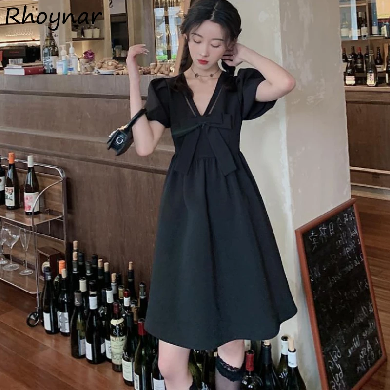 

Женское платье с коротким рукавом, летнее винтажное простое Новое поступление, элегантное платье с бантом для отдыха, шикарное милое ежедневное мини-платье в Корейском стиле