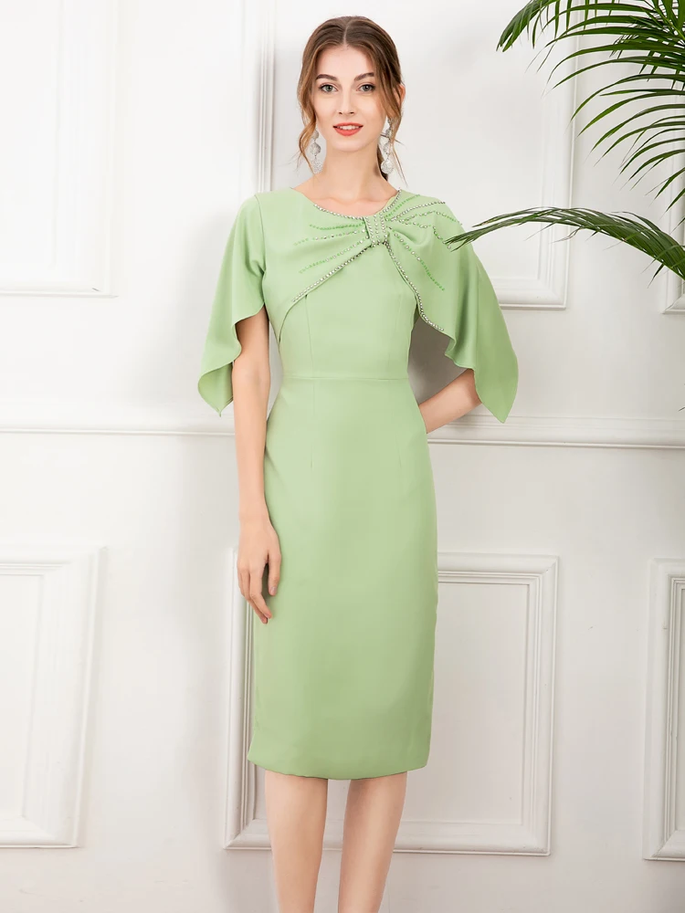 

Pencil Dress High Quality Summer Women's Bohemian Vacation Celebrity Party Fashion Vintage Elegant Diamonds Slim Green Dress