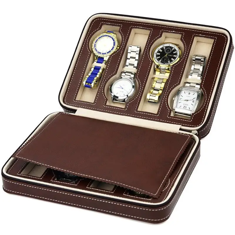 

Zippered Leather Watch Display Case 8 Grids Watch Storage Bag Case Holder Watches Organizer Box
