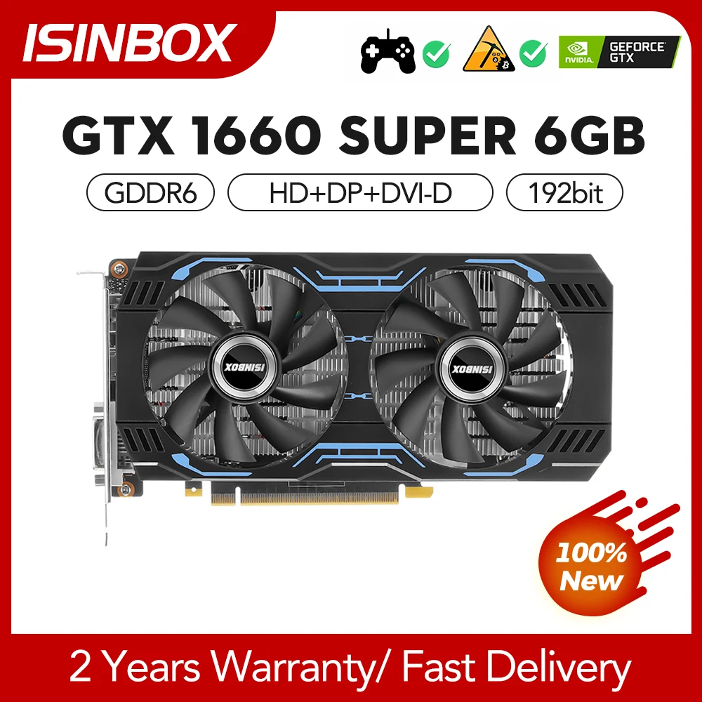 

Видеокарта GTX 1660 Super 6 ГБ GDDR6 3,0 бит 8Pin PCI-E X16 HD DP DVI-D видеокарта для NVIDIA GeForce GTX1660S 6G Gaming