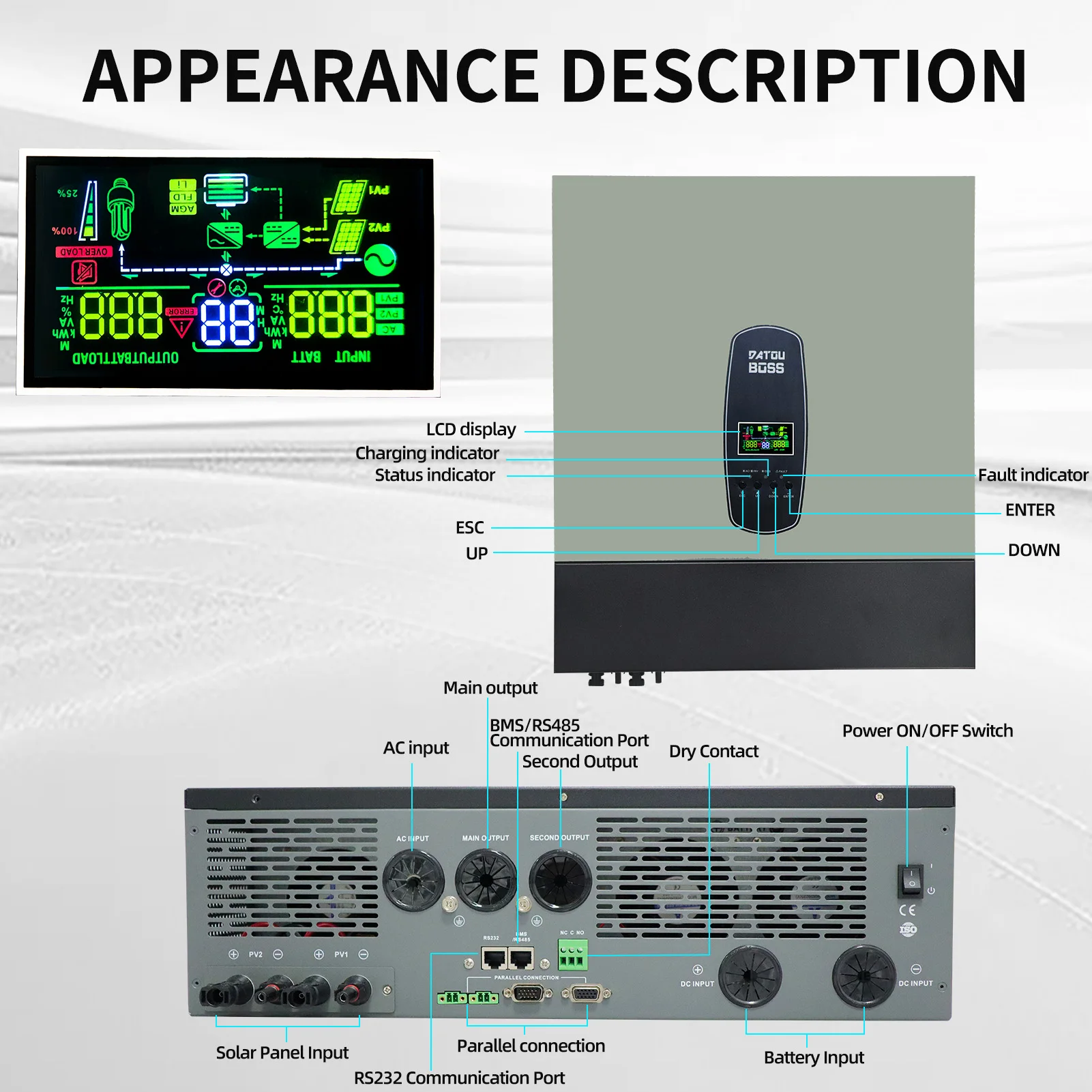 DATOUBOSS новый солнечный гибридный инвертор 11000 Вт 160A с поддержкой Wi-Fi 48 В встроенный