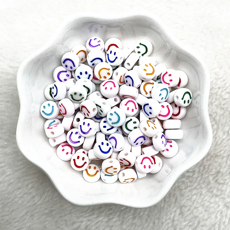 NEW 100-400pcs 7x4mm Oval Shape Smiling Face Acrylic Loose Spacer Beads for Jewelry Making DIY Handmade Bracelet Accessories