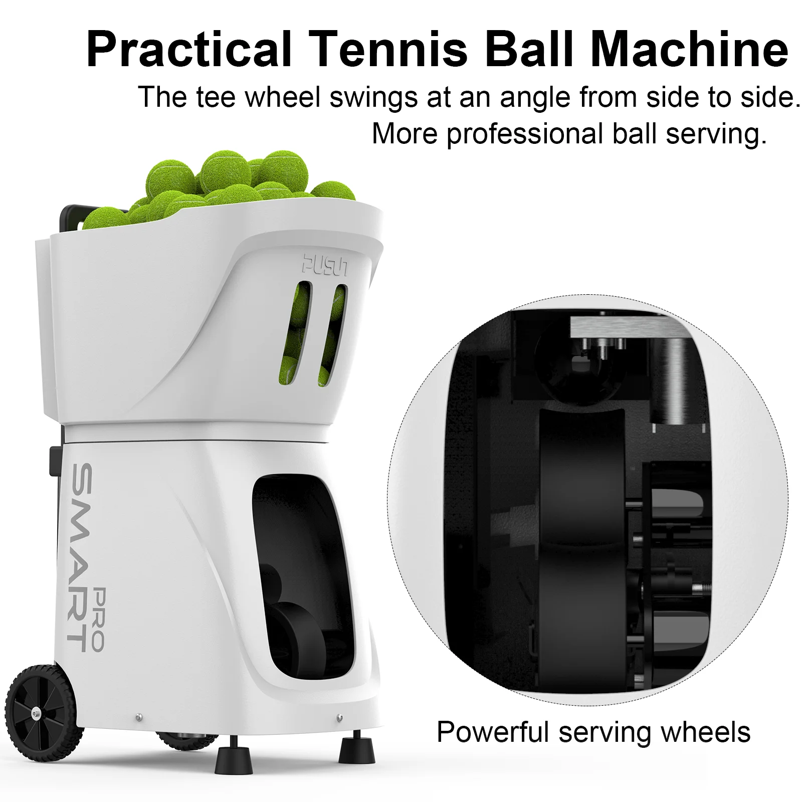 Фото Машина для теннисных мячей PT-Smart Pro, 100 емкостей мяча, поддерживающее приложение и дистанционное управление, 20 точек посадки, самопрограммирование №2