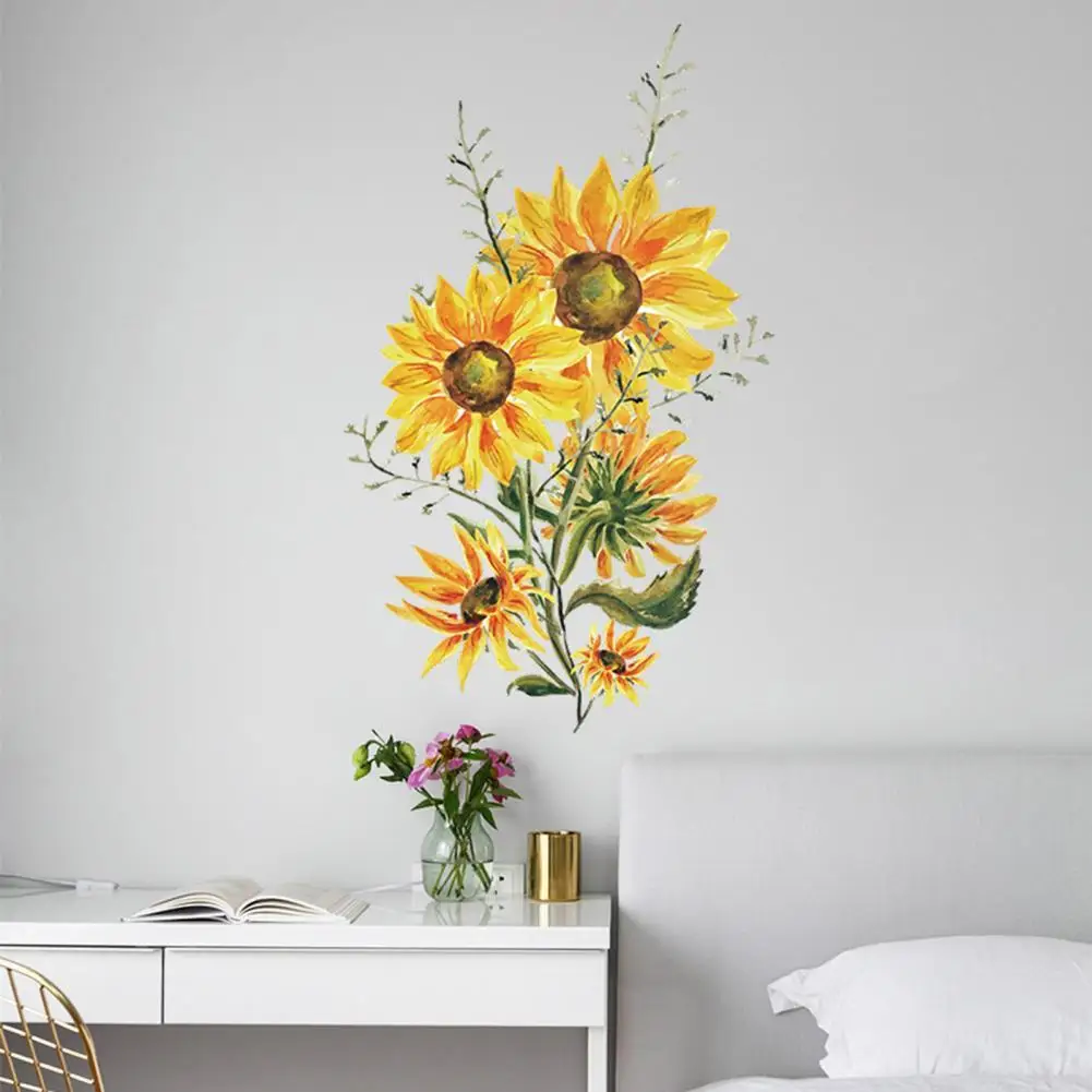 

Background Sticker Eye-catching PVC No Residue DIY Craft Painted Sunflower Background Sticker Wall Decal for Hotel