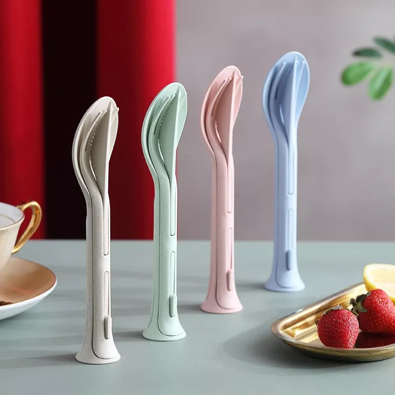 

Travel Portable Cutlery Set 3 In 1 Wheat Straw Knife Fork Spoon Japan Style Student Dinnerware Sets Kitchen Tableware
