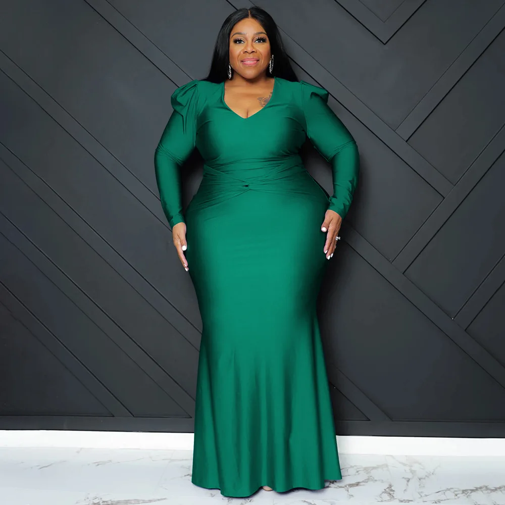 Plus Size Elegant Sexy Women Long Dress Autumn V Neck Long Sleeve Bodycon Party Vestidos Night Club Banquet Gowns Christmas 2022