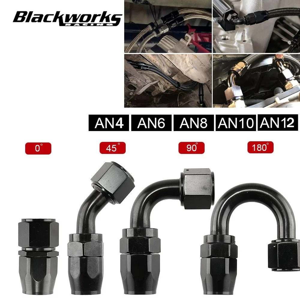 

Universal Black AN4/AN6/AN8/AN10/AN12 Straight 0°/45°/90°/180° Degree Oil Fuel Swivel Hose End Fitting Oil Hose End Adaptor Kit