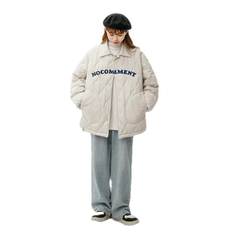 2022 Korean Fashion Cotton Jacket Women Winter Harajuku Letter Embroidery Coat Student Causal Hooded Pocket Outwear Tops