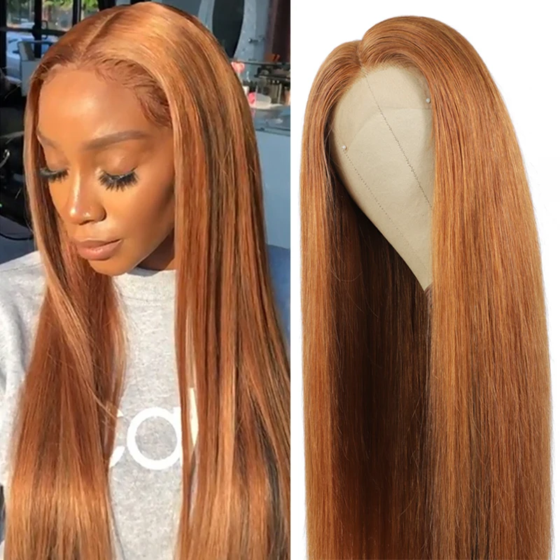 Blonde Brown 13x4 Lace Front Human Hair Wigs SOKU Brazilian Straight Pre Plucked 4x4 Lace Closure Wig For Black Women 150% Wig