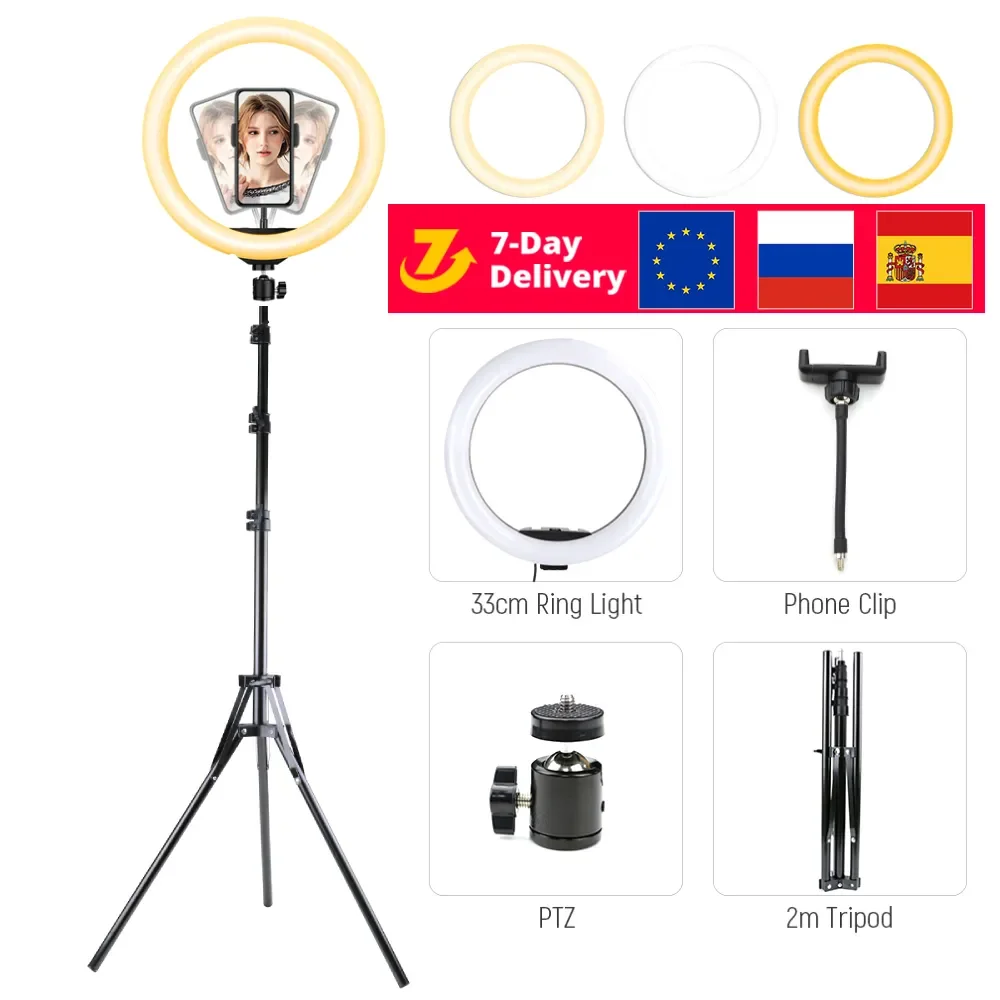 

33cm LED Selfie Ring Light With Tripod Photography Ring Lamp USB Dimmable Makeup Photo Studio Ringlight for Youtube Video