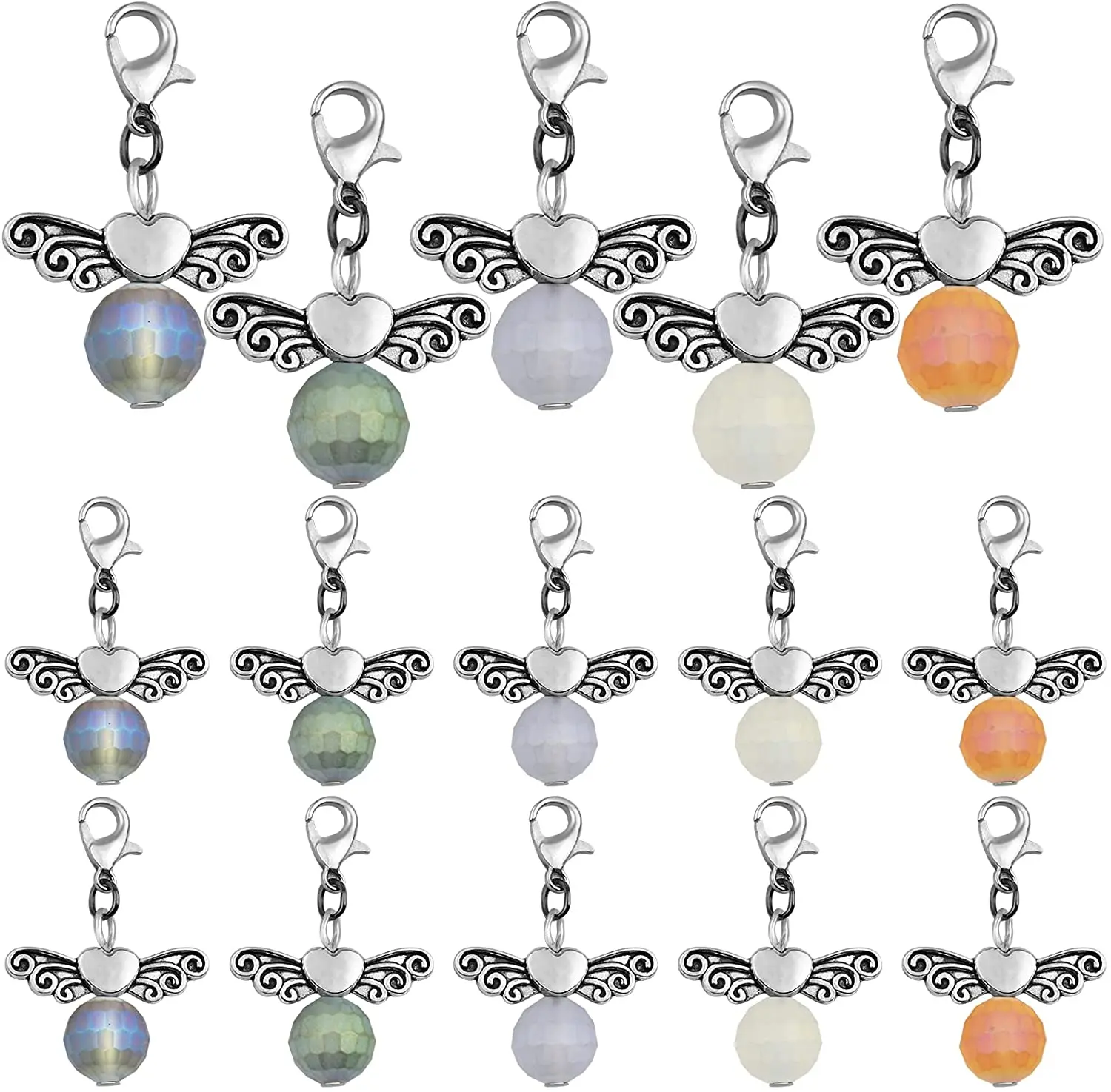 

20 шт. 5 цветов подвеска Хранитель Ангел сказочное крыло круглые стеклянные бусины Подвески с застежкой Лобстер для DIY ожерелье серьги, брело...