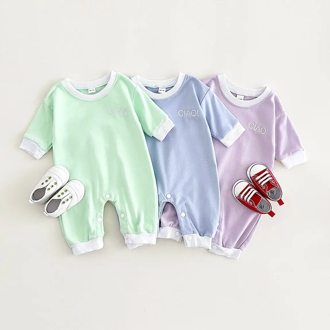 Детский однотонный комбинезон на пуговицах возраст 0-18 месяцев