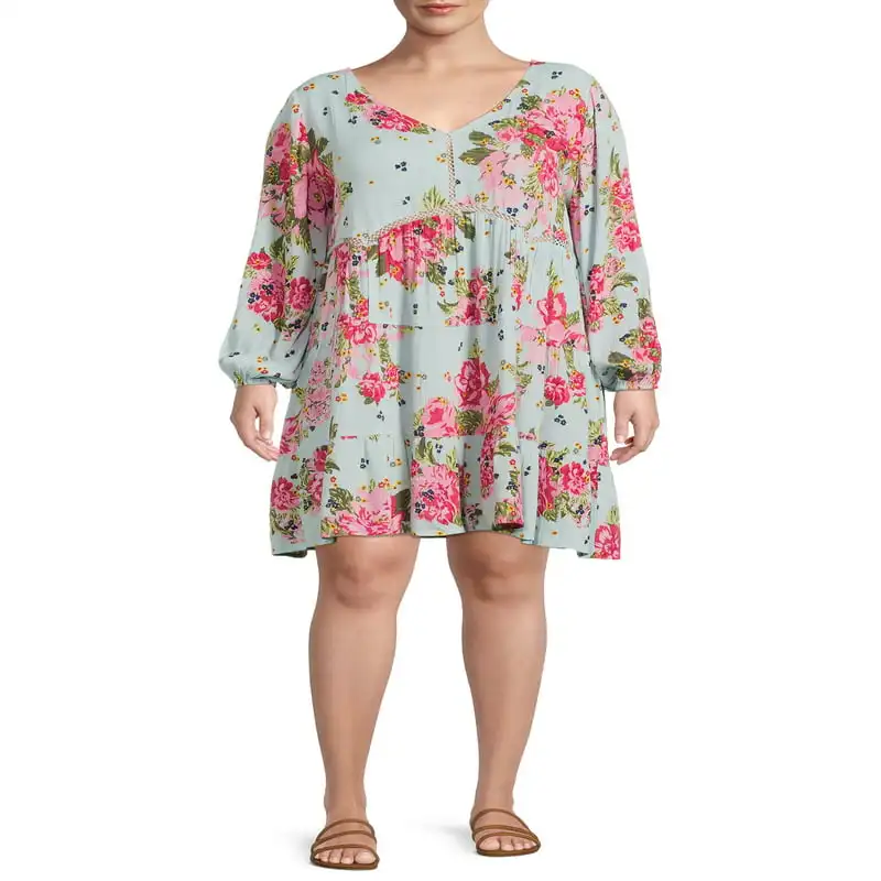 

Women`s Plus Size Lace Inset Tiered Dress