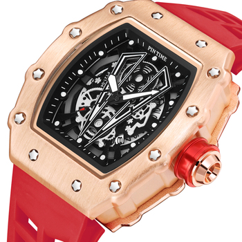 Luxury Military Watch for Men Sports Silicone Wristwatch Quartz Male Skeleton Steampunk Dial Tonneau Clock Man Relogio Masculino-36602