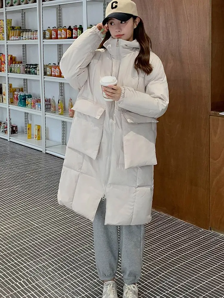 Vielleicht 2022 New Fashion Winter Jacket Women Parkas Long Coat Hooded Parkas Loose Warm Snow Wear Cotton Padded Winter Clothes